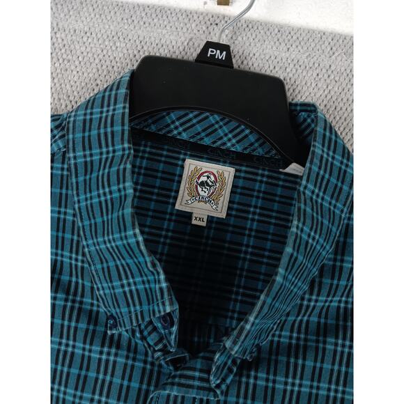 Cinch Western Shirt Mens XXL Turquoise & Navy Plaid Button Down Cowboy Logo - Picture 6 of 10